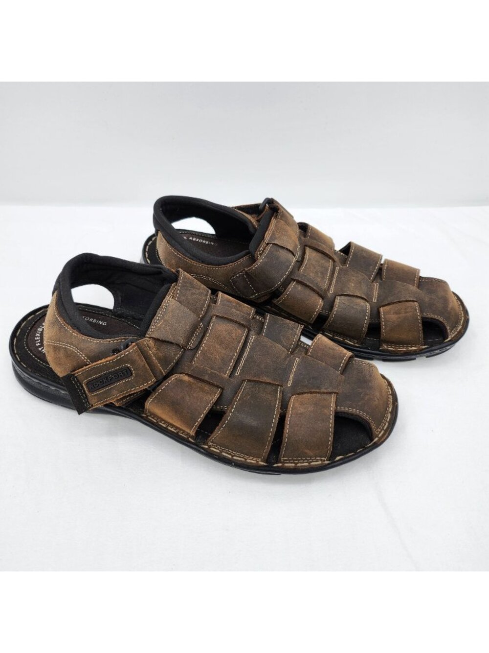 Rockport Darwyn Fisherman Sandals 11 Brown Cushioned Pool Beach Resort Comfy